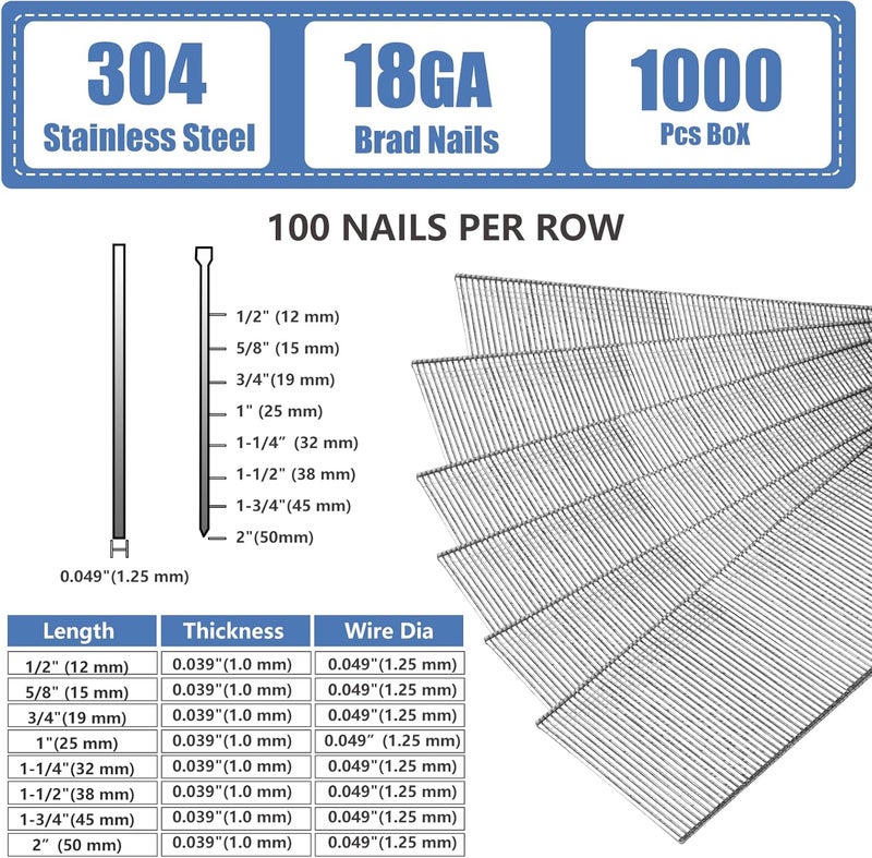 SITLDY 18 Gauge 304 Stainless Steel Brad Nails 1-1/2- inch 1000-Pack Small Finishing Nail Gun Nails for Pneumatic, Electric 18GA Brad Nailer Gun - Image 2